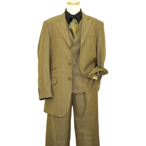 Bertolini Taupe With Rust Windowpanes Super 140'S Merino Wool & Silk Blend Suit 70108
